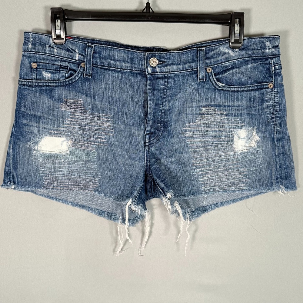 7 For All Mankind Women Cut off distressed Shorts USA Hand embellished Waist 37"